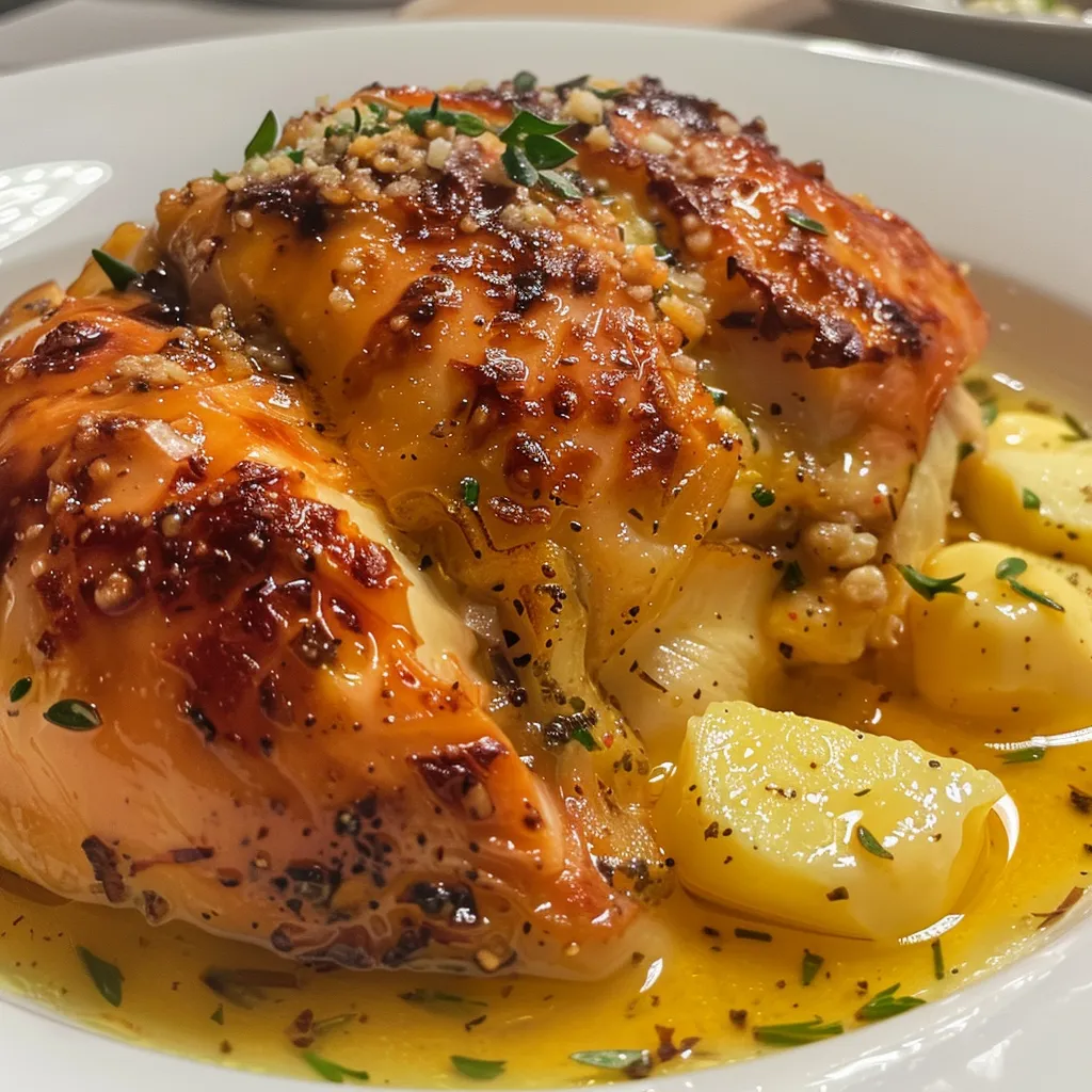 Side view of tender chicken pieces in cheese sauce on a plate.