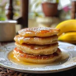 Panquecas de banana empilhadas com uma textura fofa e dourada.