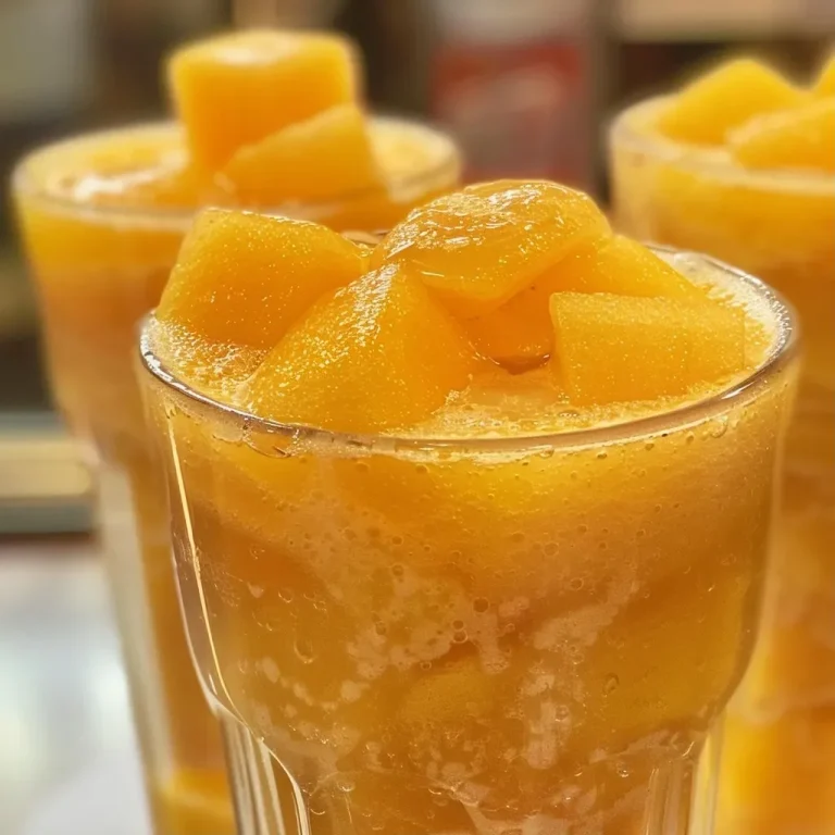 ['Copo de suco de pêssego com gelo e fatias de pêssego ao lado.', 'Suco de pêssego refrescante servido em copo com cubos de gelo.', 'Close-up de um copo de suco de pêssego, mostrando a textura e cor vibrante.', 'Vista lateral de um copo de suco de pêssego com pedaços de fruta ao redor.']