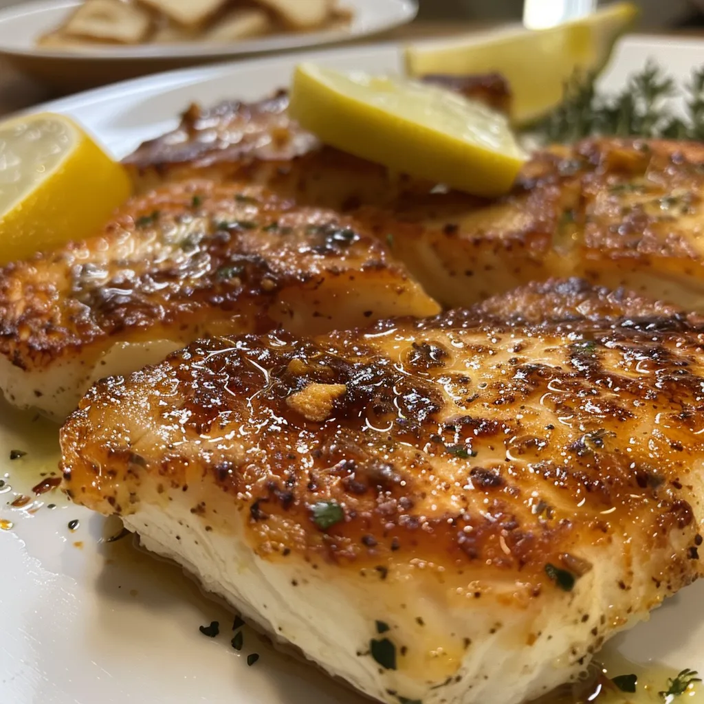 Side view of a succulent grilled chicken fillet with a smoky paprika finish.