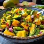 Salada de manga colorida com frutas e vegetais frescos.