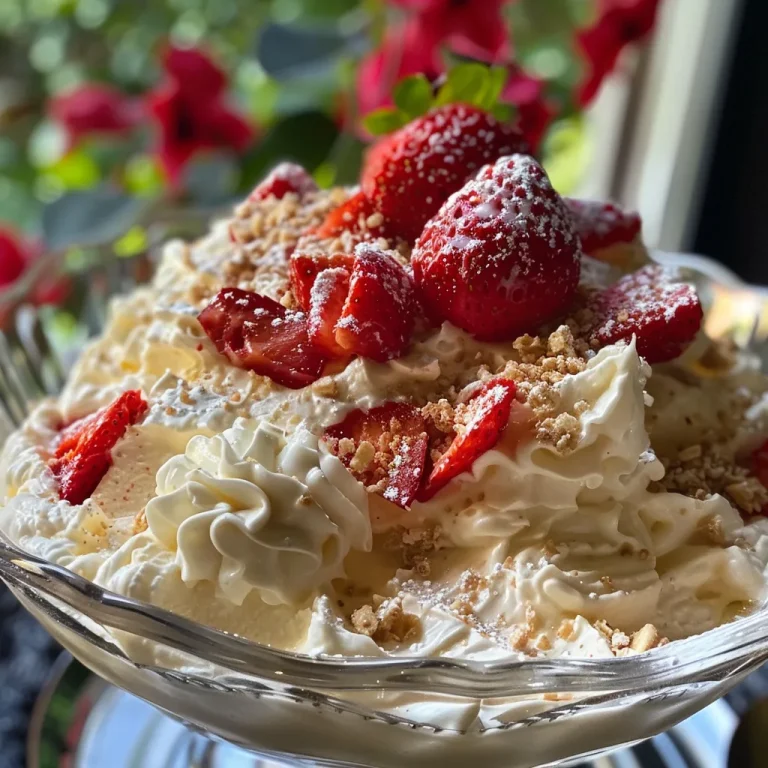 Uma Explos o de Sabores: Del cia de Mascarpone com Coco e Morangos Close-up view of Delícia de mascarpone com coco e morangos in a glass cup.