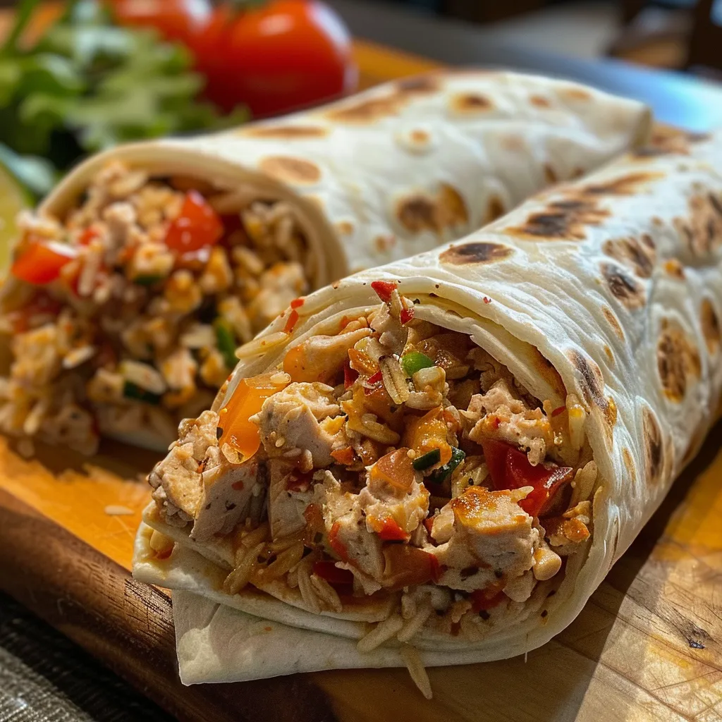 Side view of a juicy salmon wrap showcasing its vibrant ingredients.