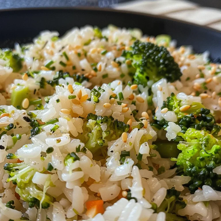 Close-up de arroz com brócolis e cenoura em um prato colorido.