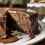 Bolo belga de prestígio em uma vista lateral, com camadas de chocolate e coco.
