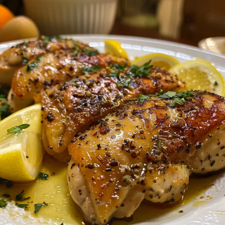 Prato de Frango com Molho de Limão Siciliano com batatinhas e cebola.