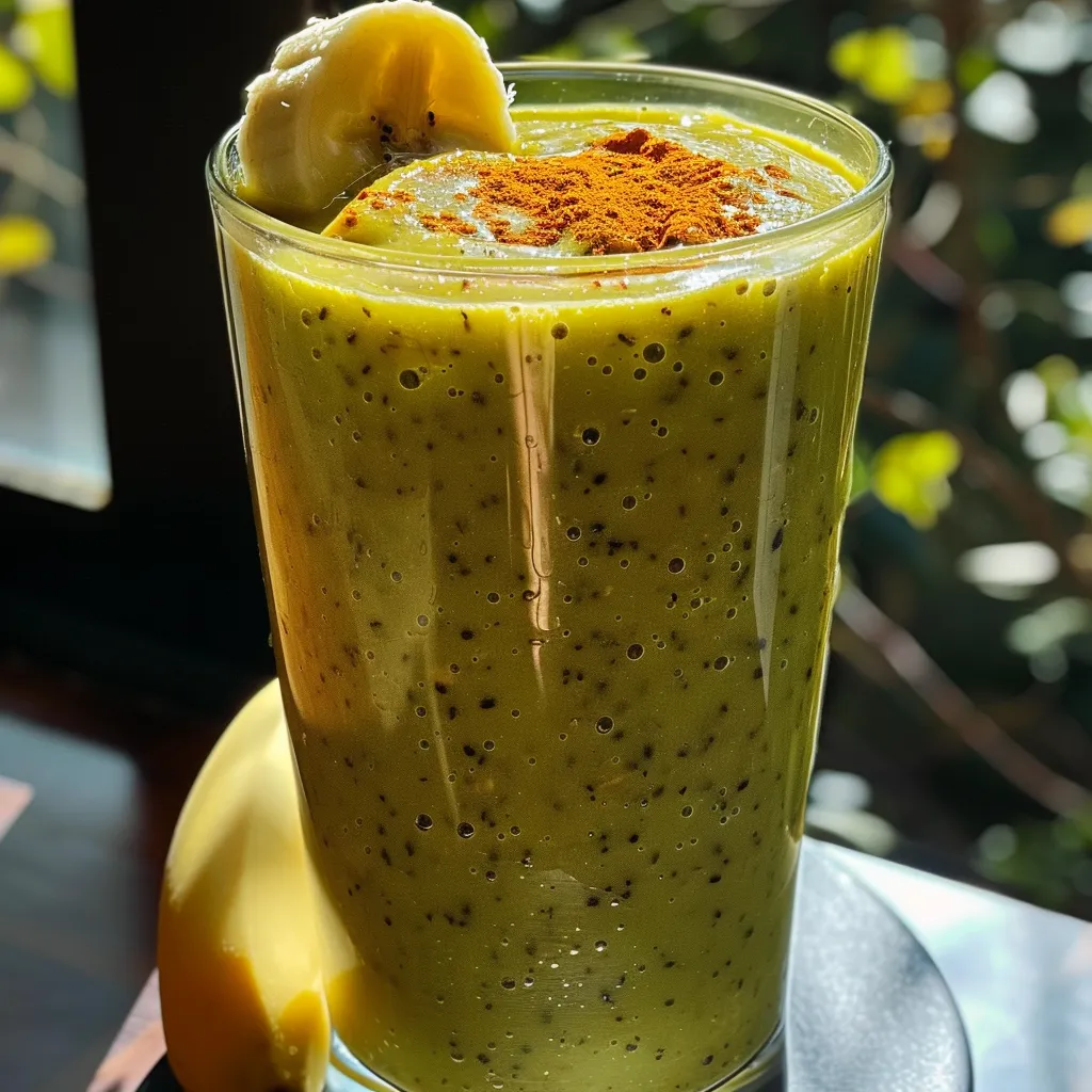 Side view of a delicious Vitamina de Abacate com Banana topped with a sprinkle of cinnamon.