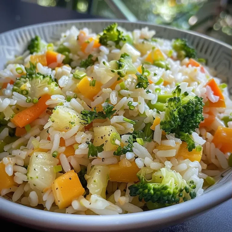 ['Close-up de arroz com vegetais coloridos.', 'Prato de arroz com brócolis, cenoura e calabacita.', 'Arroz branquíssimo servido com vegetais frescos em cubos.', 'Detalhe de um prato de arroz com vegetais saudáveis.']
