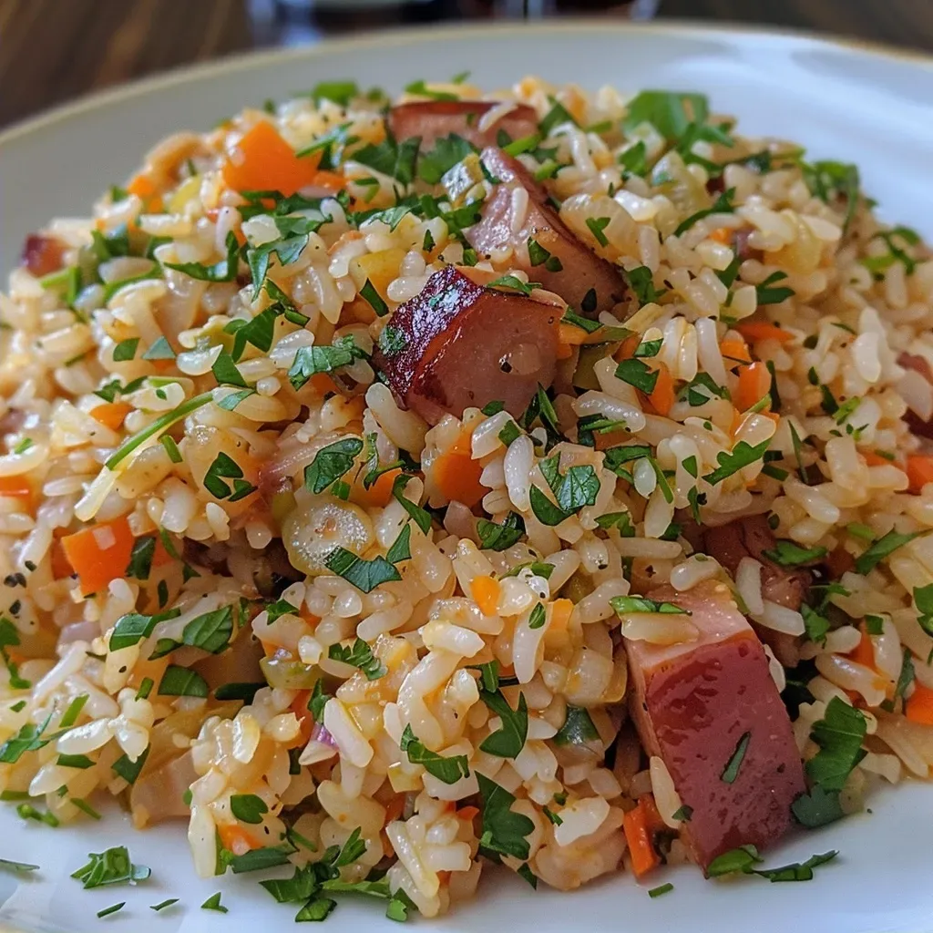 ['Arroz cremoso de abóbora com chouriço em um prato.', 'Close-up de arroz cremoso com abóbora e chouriço.', 'Prato de arroz com abóbora, chouriço e espinafre.', 'Detalhe de arroz cremoso de abóbora com pedaços de chouriço.']
