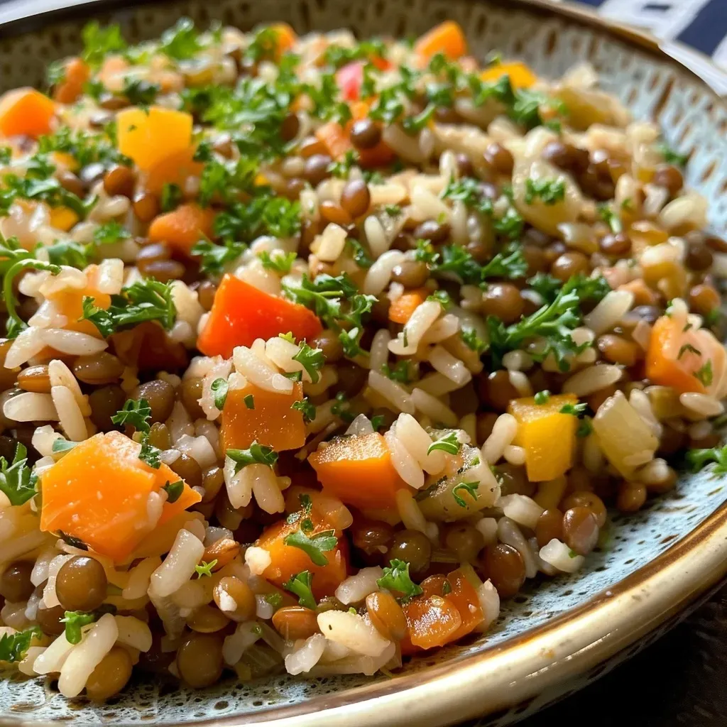 ['Close-up de um prato de arroz de lentilhas com abóbora e brócolos.', 'Arroz de lentilhas com pedaços de abóbora e brócolos em destaque.', 'Detalhe de uma refeição saudável com arroz, lentilhas, abóbora e brócolos.', 'Prato colorido de arroz com lentilhas, abóbora e brócolos.']