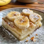 ['Bolo de banana com coco e aveia em uma apresentação lateral.', 'Close up de um bolo de banana com cobertura de coco e aveia.', 'Fatia de bolo de banana, coco e aveia exibida de lado.', 'Bolo de banana com aveia e coco em foco, visto lateralmente.']