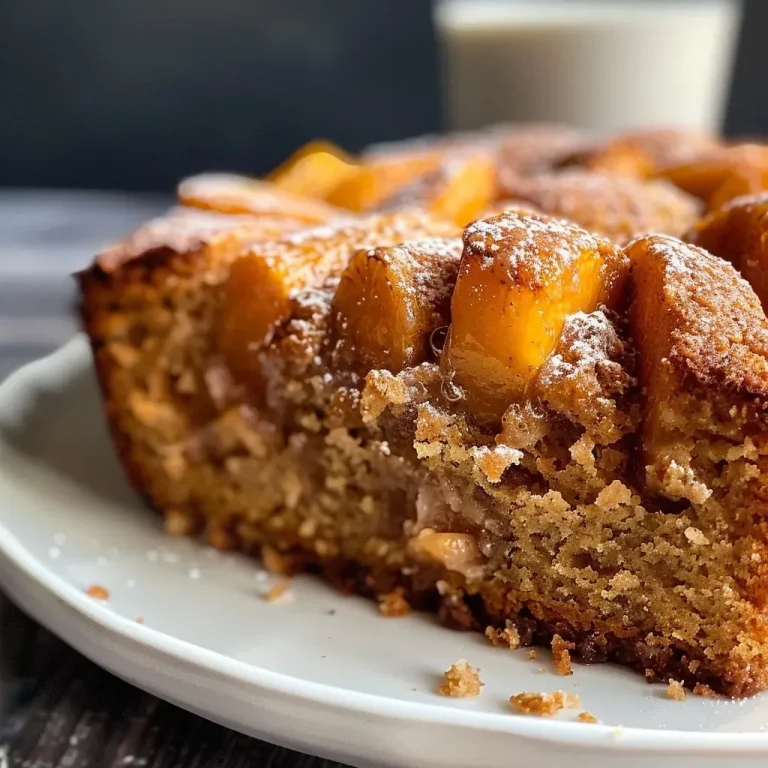 ['Bolo de pêssego saudável com textura macia e fatias suculentas.', 'Close-up de um pedaço de bolo de pêssego saudável, mostrando sua umidade.', 'Fatias de bolo de pêssego saudável, com pedaços de fruta visíveis.', 'Vista lateral de um bolo de pêssego saudável, destacando sua massa fofa.']