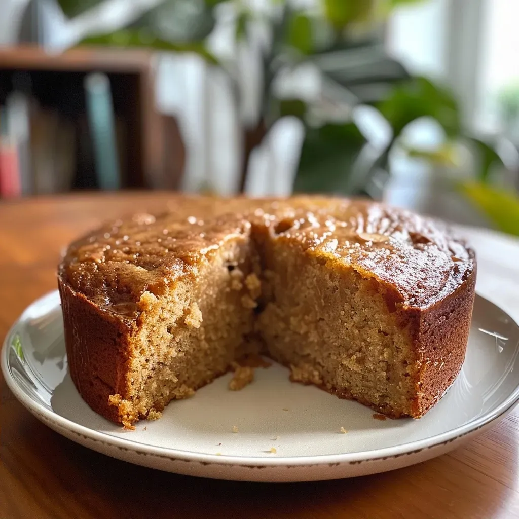 ['Bolo de pêssego saudável com textura macia e fatias suculentas.', 'Close-up de um pedaço de bolo de pêssego saudável, mostrando sua umidade.', 'Fatias de bolo de pêssego saudável, com pedaços de fruta visíveis.', 'Vista lateral de um bolo de pêssego saudável, destacando sua massa fofa.']