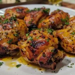 ['Coxas de frango suculentas ao lado de cuscuz marroquino colorido.', 'Prato de coxas de frango com cuscuz marroquino e legumes.', 'Close-up de coxas de frango acompanhadas de cuscuz marroquino.', 'Coxas de frango grelhadas servidas com cuscuz marroquino.']