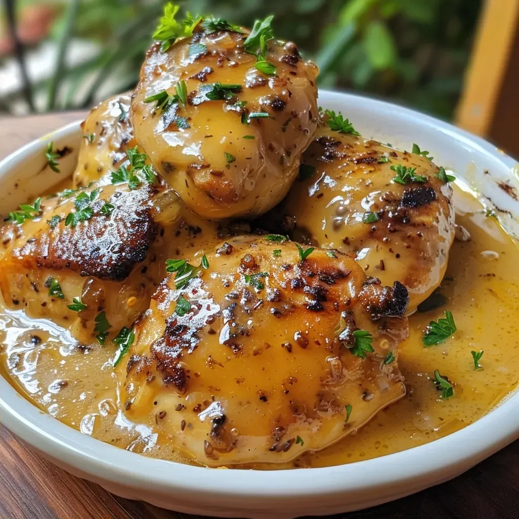 ['Prato de frango ao molho de maracujá com molho cremoso.', 'Peito de frango suculento coberto com molho de maracujá.', 'Frango ao molho de maracujá servido em prato branco.', 'Frango grelhado com molho de maracujá ao lado de uma guarnição.']