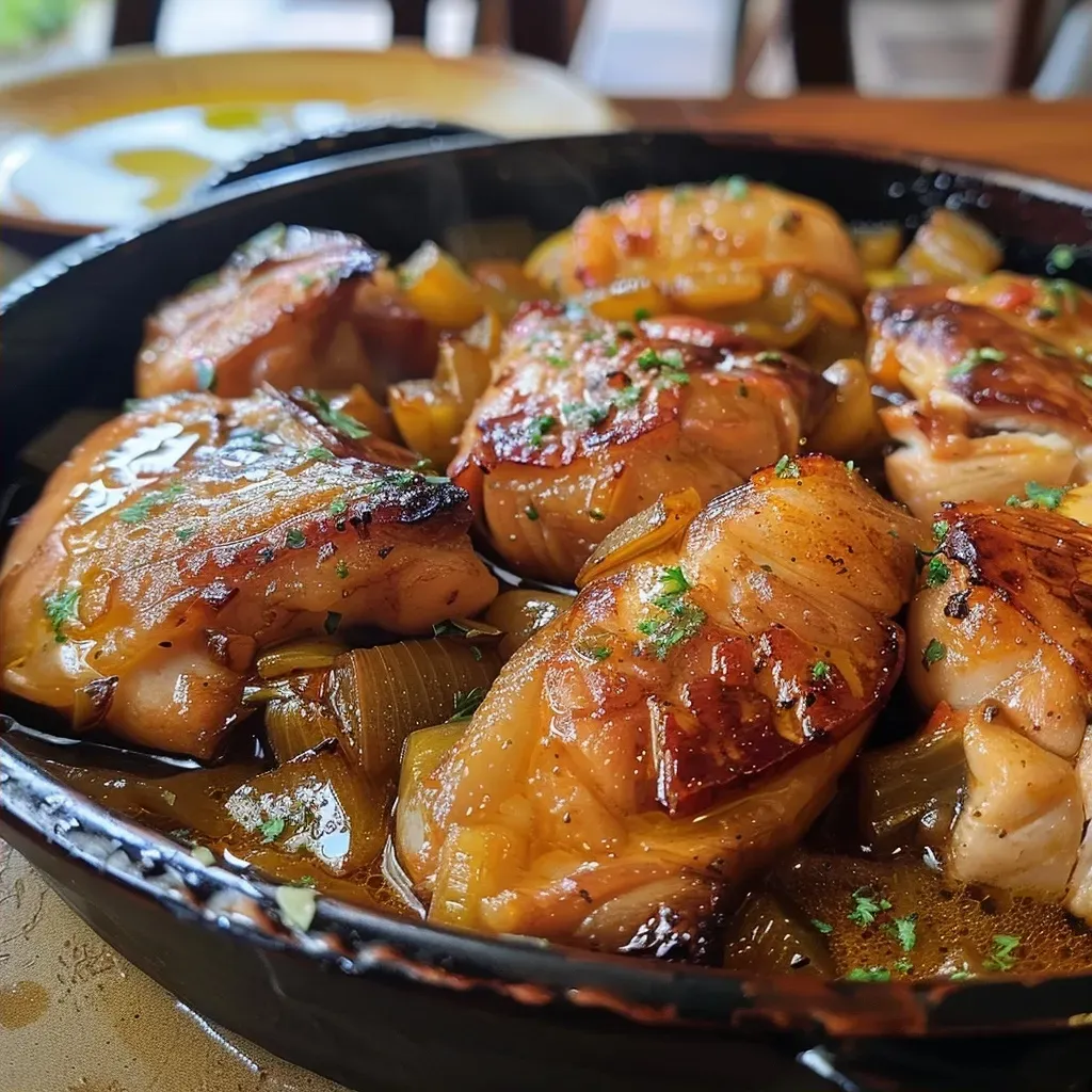 ['Frango ao molho em uma tigela, com acompanhamentos frescos.', 'Close de pratos de frango ao molho, com ervas e ingredientes visíveis.', 'Frango suculento ao molho, servido em um prato rústico.', 'Coxas de frango ao molho, decoradas com salsinha e cebolinha.']