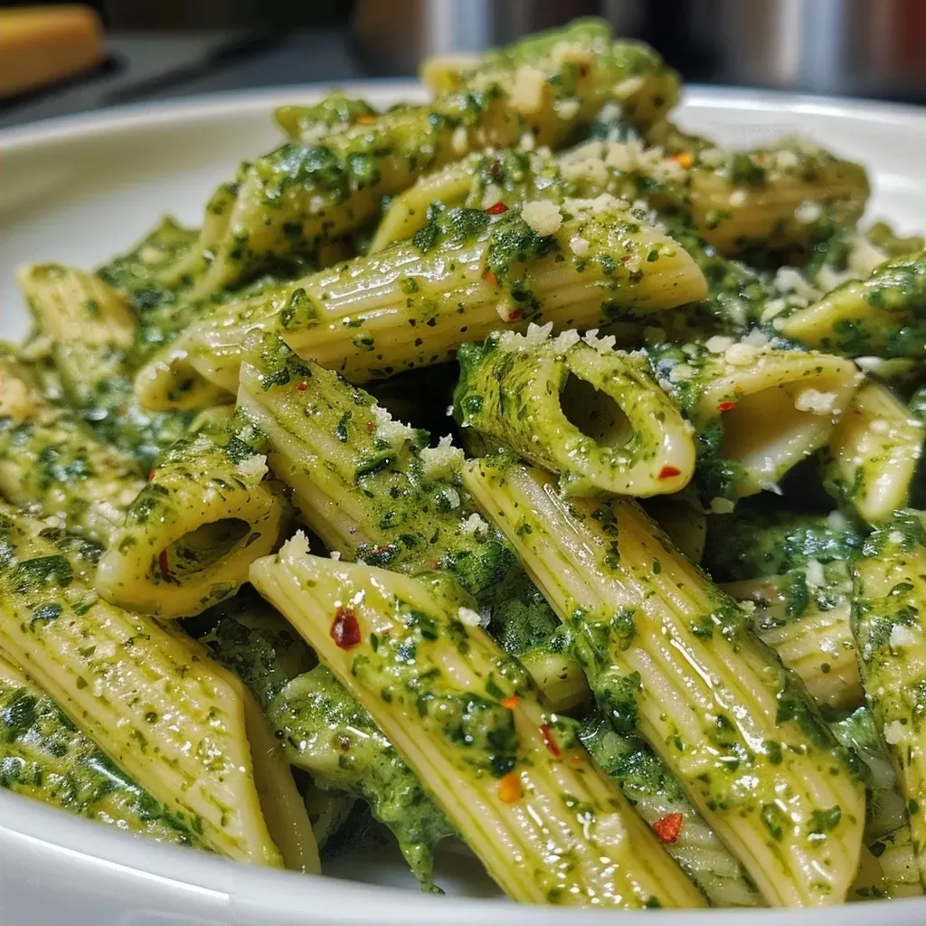 ['Massa integral com cogumelos e molho pesto de nozes em um prato.', 'Close de um prato de massa integral com cogumelos e molho pesto.', 'Detalhe de massa penne integral ao lado de cogumelos e ervas frescas.', 'Porção de massa integral com molho pesto e cogumelos, decorada com nozes.']