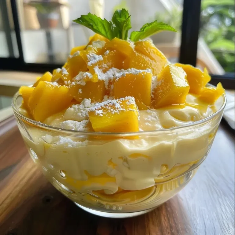 ['Mousse de manga cremosa em um copo, com textura suave e colorida.', 'Close de mousse de manga, com camadas atraentes e acabamentos delicados.', 'Mousse de manga servida em um recipiente elegante, com aparência apetitosa.', 'Porção de mousse de manga cremosa, mostrando sua consistência rica e cremosa.']
