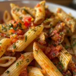 ['Close-up de um prato de pasta integral com molho de tomate e orégano.', 'Prato de penne integral com tomates-cereja e temperos.', 'Pasta integral com molho de tomate e orégano, vista lateral.', 'Detalhe de um prato de pasta com molho de pomodoro e especiarias.']