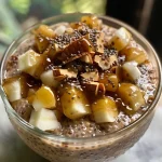 ['Pudim de chia com pedaços de manga e coco ralado.', 'Close up de pudim de chia decorado com manga e coco.', 'Pudim de chia servido em um copo, com cubos de manga.', 'Detalhe do pudim de chia com cobertura de coco e manga.']