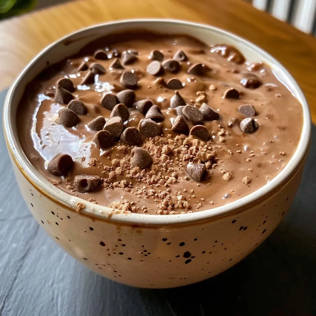 ['Pudim de chocolate rico em proteínas, cremoso e apetitoso.', 'Close-up de um pudim de chocolate com textura suave.', 'Pudim de chocolate servido em um recipiente, com aparência deliciosa.', 'Imagem de pudim de chocolate proteinado, com detalhes evidentes.']