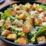['Prato de Salada Caesar Clássica com alface romana, croutons e queijo parmesão.', 'Close-up de Salada Caesar com maionese e limão em um prato.', 'Salada Caesar Clássica apresentando ingredientes frescos e crocantes.', 'Detalhe de Salada Caesar com alface, croutons e molho cremoso.']
