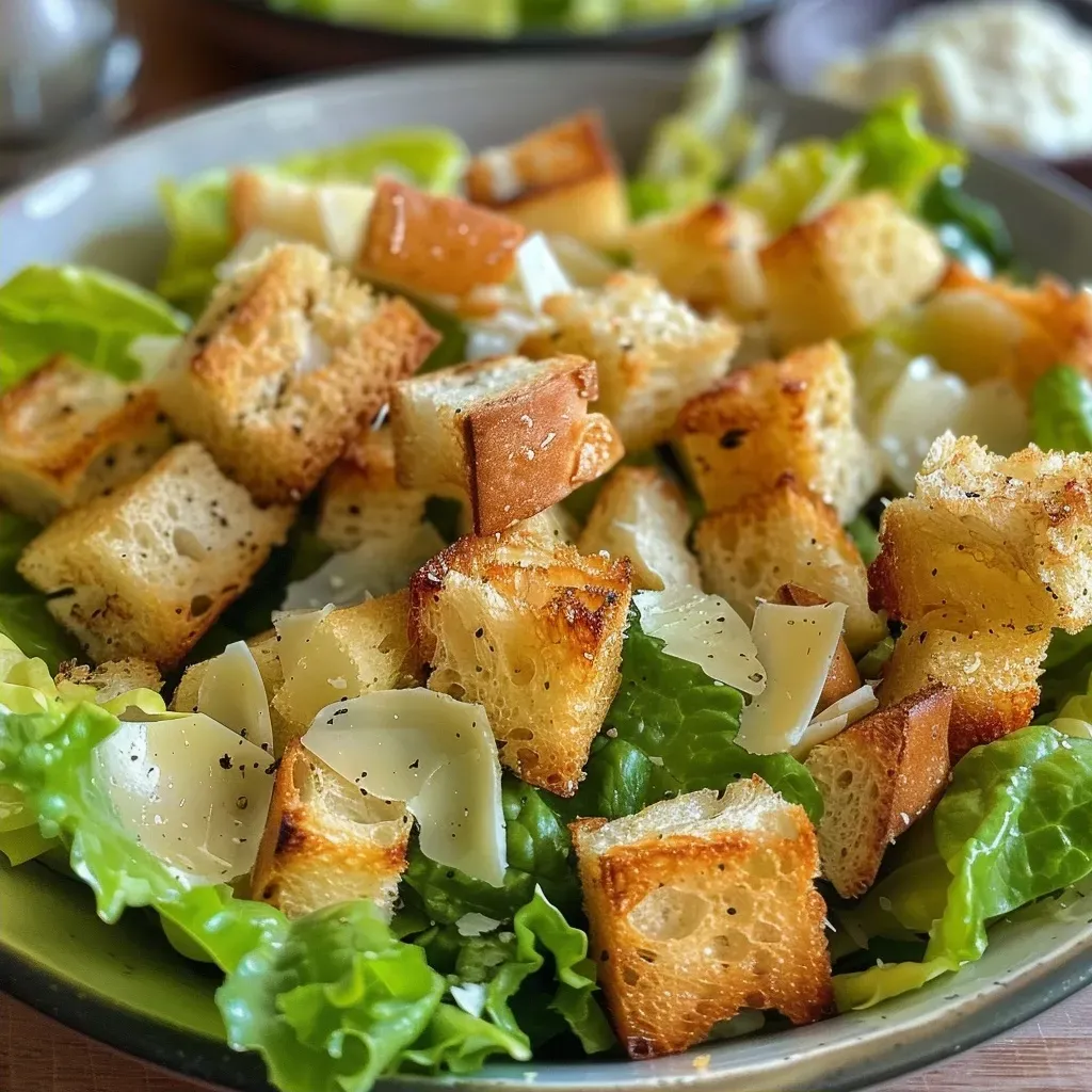 ['Prato de Salada Caesar Clássica com alface romana, croutons e queijo parmesão.', 'Close-up de Salada Caesar com maionese e limão em um prato.', 'Salada Caesar Clássica apresentando ingredientes frescos e crocantes.', 'Detalhe de Salada Caesar com alface, croutons e molho cremoso.']