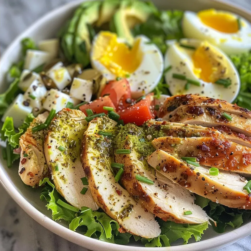 ['Salada Caesar Low Carb com peito de frango e abacate.', 'Close-up de uma Salada Caesar Low Carb fresca, com ovos e parmesão.', 'Salada Caesar Low Carb, destacando o frango grelhado e alface crocante.', 'Imagem de Salada Caesar Low Carb com ingredientes frescos e coloridos.']