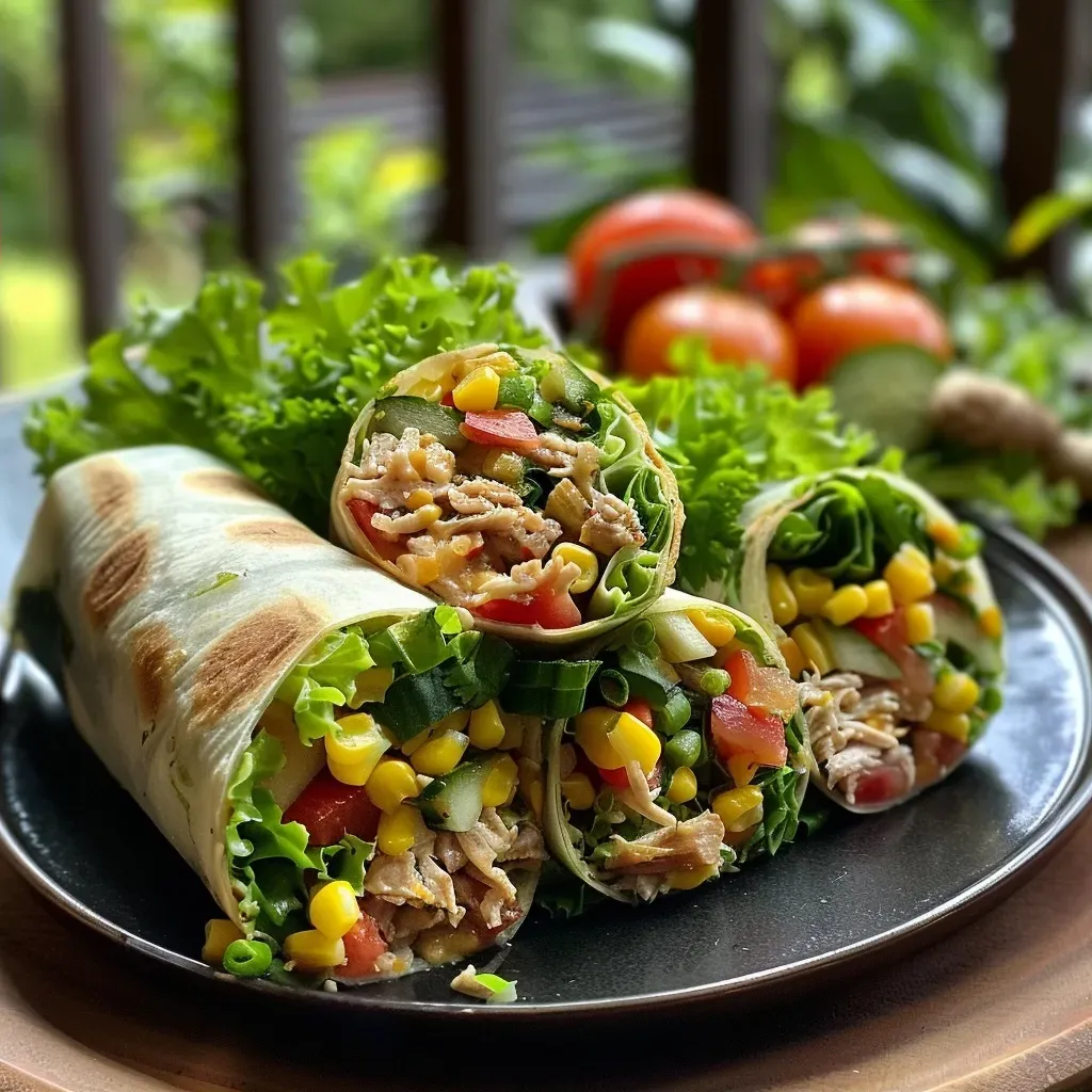 ['Wrap de salada de atum com rúcula em close.', 'Vista lateral de wrap recheado com salada de atum e rúcula.', 'Delicioso wrap de salada de atum com folhas de rúcula.', 'Salada de atum envolta em wrap, com rúcula visível.']