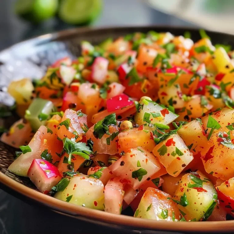 ['Salada colorida de manga e grão-de-bico com ingredientes frescos.', 'Close up de uma salada com manga, grão-de-bico, cebola roxa e temperos.', 'Salada de manga fatiada e grão-de-bico com ervas frescas.', 'Prato de salada vibrante com manga, grão-de-bico e pimenta biquinho.']
