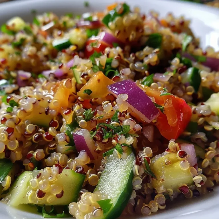['Salada de quinoa e atum em um prato colorido.', 'Close de salada fresca com quinoa, atum e vegetais.', 'Prato de salada de quinoa com atum e legumes picados.', 'Salada nutritiva de quinoa e atum, vista lateral.']