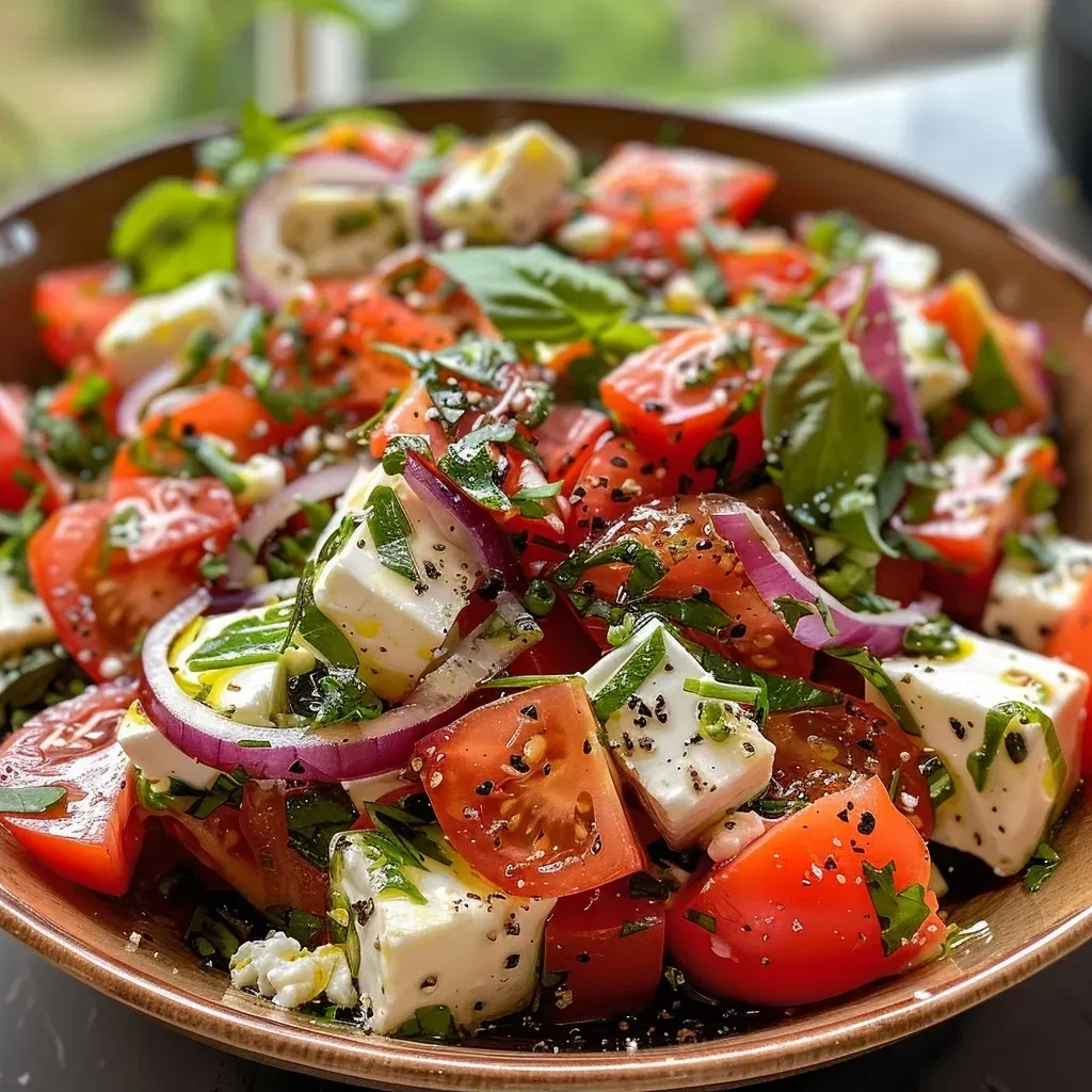 ['Salada mediterrânea de grão de bico com queijo feta em close.', 'Prato colorido de salada de grão de bico, tomates e queijo feta.', 'Salada fresca com grão de bico, azeitonas e queijo feta.', 'Mix vibrante de salada mediterrânea com ingredientes frescos.']