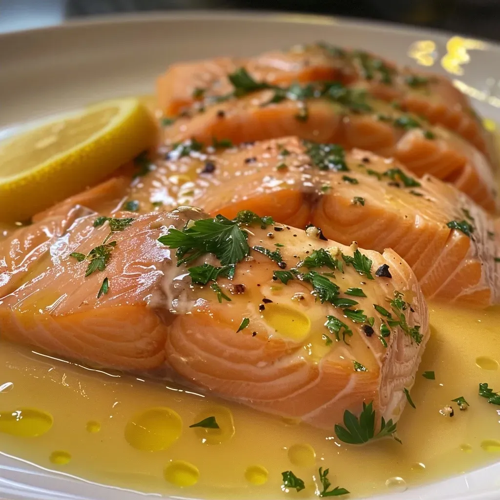 ['Prato de salmão ao molho de limão siciliano com couve-flor gratinada.', 'Salmão suculento servido com couve-flor coberta de queijo gratinado.', 'Filé de salmão ao molho cítrico acompanhado de couve-flor gratinada.', 'Close-up de salmão ao limão siciliano e couve-flor gratinada.']