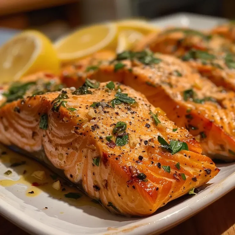 ['Filé de salmão grelhado ao lado de ervas frescas.', 'Salmão suculento com limão e ervas em prato.', 'Close-up de salmão grelhado com temperos aromáticos.', 'Salmão marinado em ervas, servido em uma travessa.']
