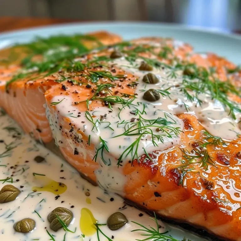 ['Filé de salmão grelhado ao lado de molho de iogurte com limão e alcaparras.', 'Salmão suculento grelhado com molho cremoso de iogurte e alcaparras.', 'Prato de salmão grelhado servido com molho de iogurte, limão e ervas.', 'Close-up de filé de salmão grelhado com molho de iogurte e capers.']