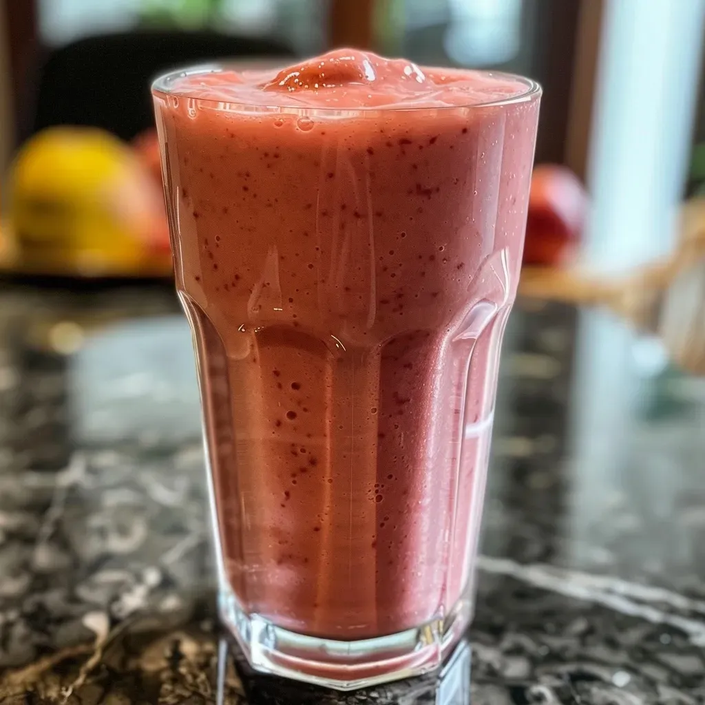 ['Smoothie de goiaba em um copo, com consistência cremosa.', 'Close-up de um smoothie rosa de goiaba, servido em um copo transparente.', 'Copo de smoothie de goiaba, decorado com um toque de limão.', 'Smoothie de goiaba com farelo de aveia, exibido em vista lateral.']
