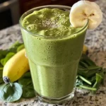 ['Smoothie verde com maçã e espinafre em copo transparente.', 'Close-up de um smoothie de maçã e espinafre, cremoso e fresco.', 'Bebida saudável feita com espinafre e maçã, servida em um copo.', 'Copo com smoothie de espinafre e maçã, decorado com frutas.']