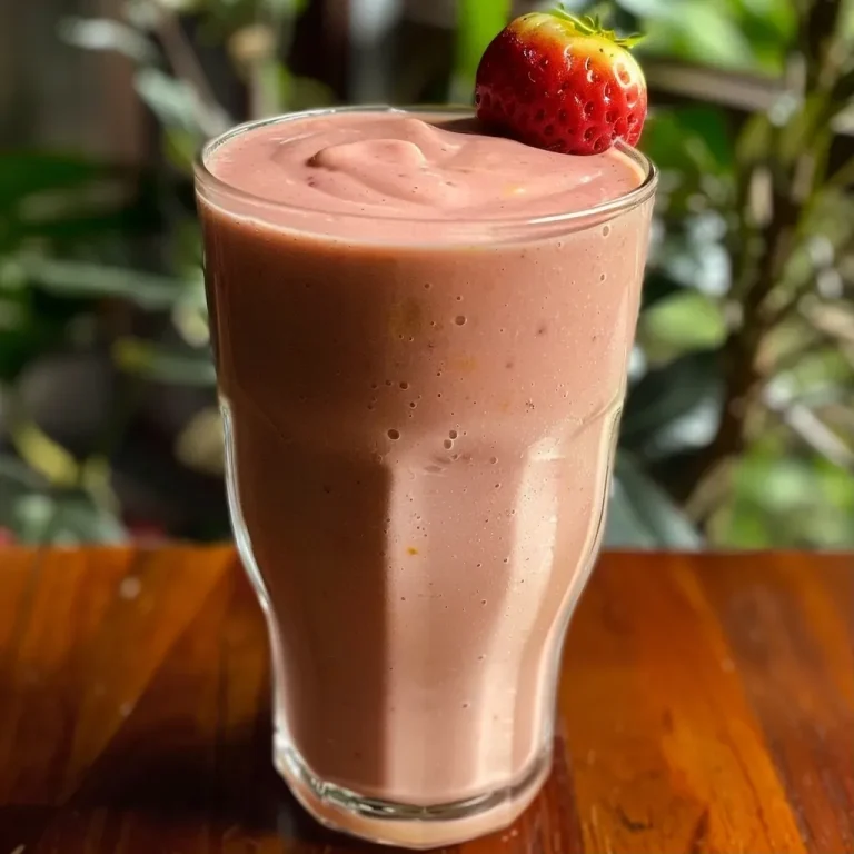 ['Smoothie de morango com iogurte em um copo transparente.', 'Bebida cremosa de morango e iogurte vista de lado.', 'Close-up de um smoothie de morango em tom vermelho vibrante.', 'Copo de smoothie de morango com ingredientes frescos ao fundo.']