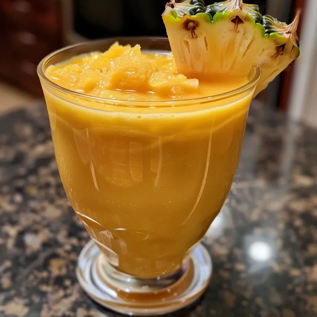['Close-up de um copo de suco de abacaxi com hortelã, gelado e refrescante.', 'Suco de abacaxi decorado com folhas de hortelã em um copo com gelo.', 'Imagem lateral de um suco verde claro de abacaxi e hortelã com cubos de gelo.', 'Copo de suco de abacaxi fresco com hortelã em ambiente iluminado.']