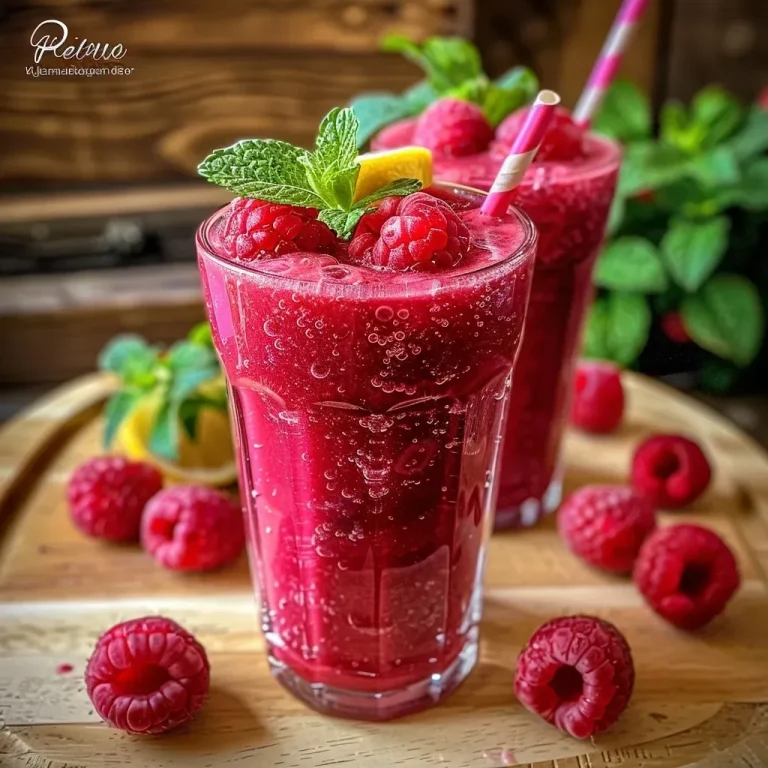['Close-up de um copo de suco de framboesa com gelo.', 'Suco de framboesa em um copo transparente, com framboesas ao fundo.', 'Detalhe de um suco de framboesa refrescante servido com gelo.', 'Copo de suco de framboesa, suculento e colorido, em ambiente natural.']