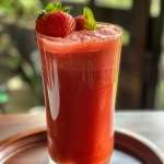 ['Copo de suco de melancia com limão e hortelã.', 'Close-up de bebida refrescante de melancia.', 'Suco gelado de melancia decorado com hortelã.', 'Copo de suco de melancia com fatias de limão.']