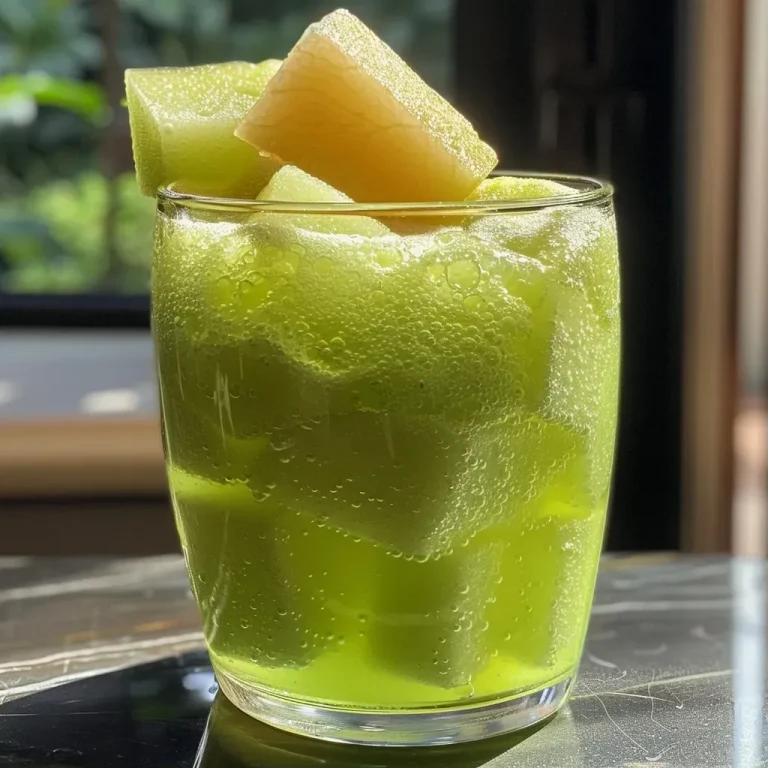 ['Suco de melão com maçã verde em um copo, decorado com hortelã.', 'Close de um copo de suco de melão e maçã verde, com gelo e hortelã.', 'Bebida refrescante de melão e maçã verde em um recipiente transparente.', 'Copo de suco gelado feito de melão e maçã verde, com folhas de hortelã.']