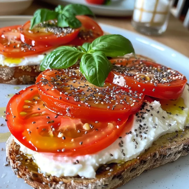 ['Torrada de sourdough coberta com ricota e fatias de tomate.', 'Close-up de torrada de sourdough com ricota e tomates frescos.', 'Slices of sourdough bread topped with creamy ricotta and fresh tomatoes.', 'Dimensão lateral de torrada de sourdough com ricota e tomate.']