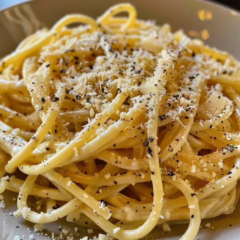 ['Close-up de um prato de Cacio e Pepe com queijo e pimenta.', 'Prato de Cacio e Pepe, mostrando a massa e o molho cremoso.', 'Detalhe de Cacio e Pepe, um prato italiano com bucatini e queijo.', 'Cacio e Pepe servido em um prato branco, com pimenta preta por cima.']