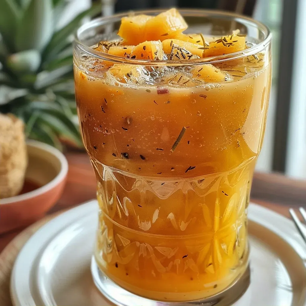 ['Close-up de um copo de chá de abacaxi com folhas de hortelã.', 'Bebida refrescante de chá de abacaxi e hortelã em copo com gelo.', 'Chá de abacaxi com hortelã em destaque, servido em um copo.', 'Chá gelado de abacaxi com hortelã, decorado com folhas verdes.']