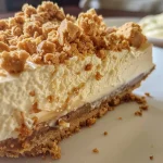 ['Cheesecake de amendoim com camada cremosa, vista lateral.', 'Close de cheesecake de amendoim, mostrando a textura suave e apetitosa.', 'Cheesecake de amendoim, com biscoito na base e cobertura cremosa.', 'Fatia de cheesecake de amendoim, destacando os ingredientes cremosos.']