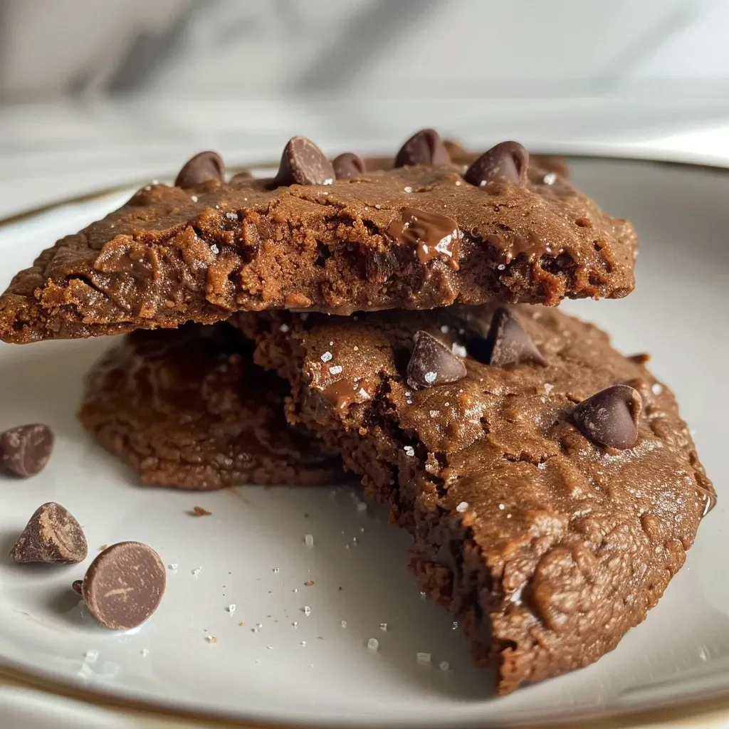 ['Cookies de proteína de chocolate em close-up.', 'Vista lateral de cookies de chocolate com textura suculenta.', 'Cookies de proteína de chocolate frescos e apetitosos.', 'Cookies de chocolate ricos em proteína e decorados com pepitas.']