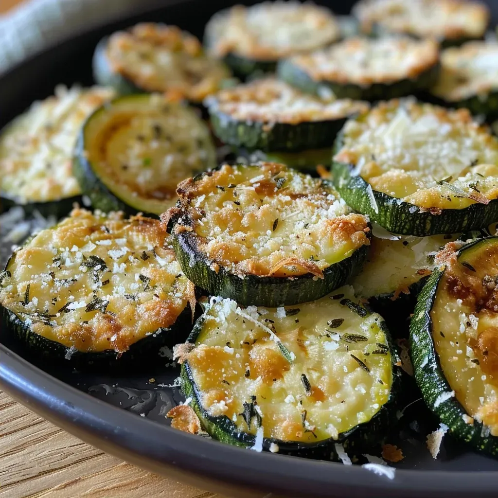 ['Espetos de abobrinha grelhados com alho e parmesão.', 'Abobrinhas em espetos com cobertura de manteiga de alho e queijo.', 'Close de espetos de abobrinha com parmesão e temperos.', 'Zucchini ricamente coberto com alho e queijo em espetos.']