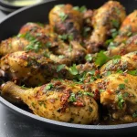 ['Prato de frango suculento com molho cremoso e tomates secos.', 'Close de peito de frango envolto em molho de creme e especiarias.', 'Frango com molho cremoso apresentado com ervas frescas e queijo.', 'Frango saboroso com tomates secos em um prato colorido.']