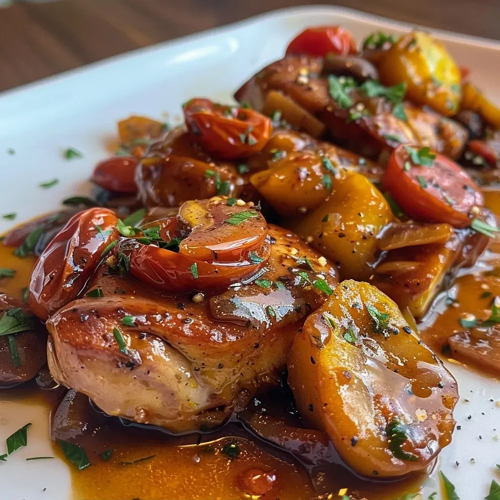 ['Frango suculento com molho de tomate seco em um prato.', 'Peito de frango acompanhado de molho cremoso de tomate seco.', 'Coxas de frango com um rico molho de tomate seco, servido em um prato.', 'Frango tenro coberto com molho de tomate seco e temperos frescos.']